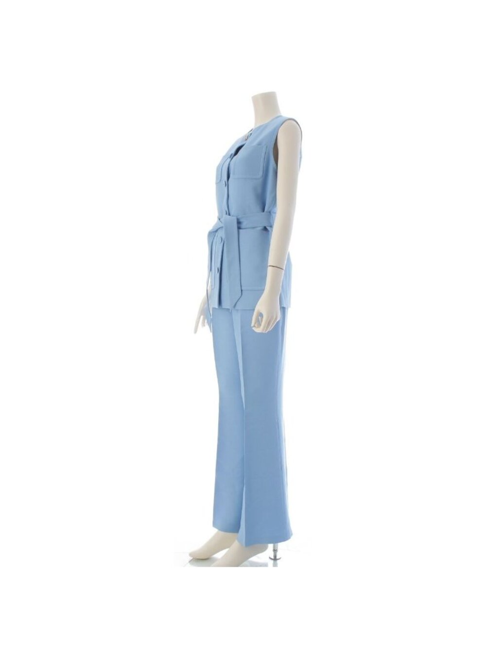 Gucci Silk Wool GG Button Sleeveless Belted Vest Pants Set Blue /40 38 - Picture 2 of 10